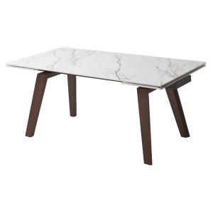 Стол БЭТИС (BETIS) 180 цвет Мрамор (MATTE GILDED WHITE SOLID CERAMIC) / Орех (WALNUT), ®DISAUR