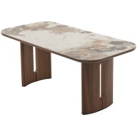 Стол БАРК (BARK) 180 цвет CA035 Бежевый мрамор, керамика / Орех (WALNUT), ®DISAUR