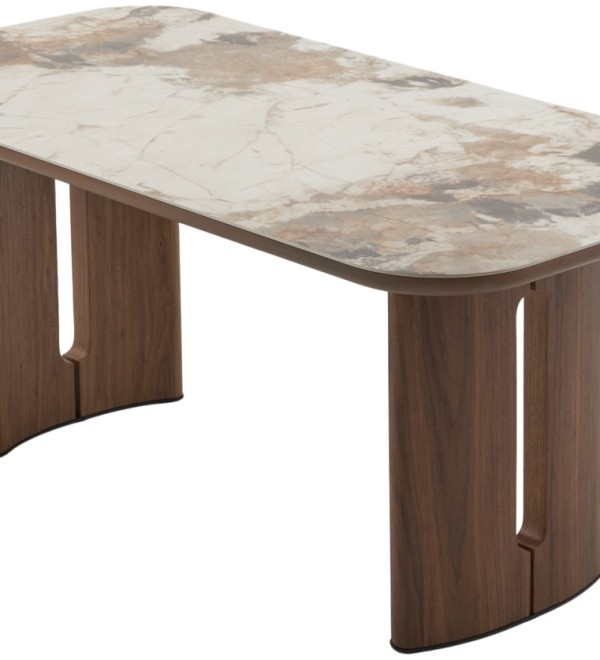 Стол БАРК (BARK) 180 цвет CA035 Бежевый мрамор, керамика / Орех (WALNUT), ®DISAUR