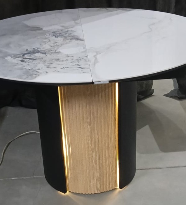 Стол БАТИСТ 115 с подсветкой цвет ПАНДОРА (PANDORA LIGHT), керамика / ДУБ АМЕРИКАНСКИЙ