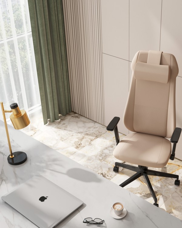 Интерьер: Кресло руководителя TopChairs Trophey бежевый, Лампа настольная Moderli V11307-1T Goldy — стиль Современный
