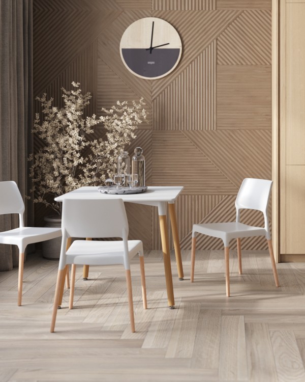 Интерьер: Стул BISTRO белый, Стол Oslo Square 80х80 см белый — стиль Современный