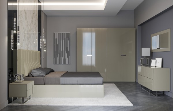 Интерьер: Кровать с подъемным механизмом VIGO, MOD INTERIORS (серый, бежевый), Гардероб VIGO, MOD INTERIORS — стиль Современный