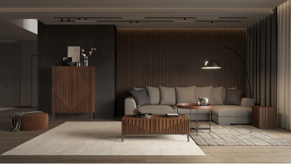 Интерьер: Журнальный столик MENORCA, MOD INTERIORS, Приставной столик MENORCA, MOD INTERIORS, Буфет MENORCA, MOD INTERIORS (серый, серебристый, дерево) — стиль Современный