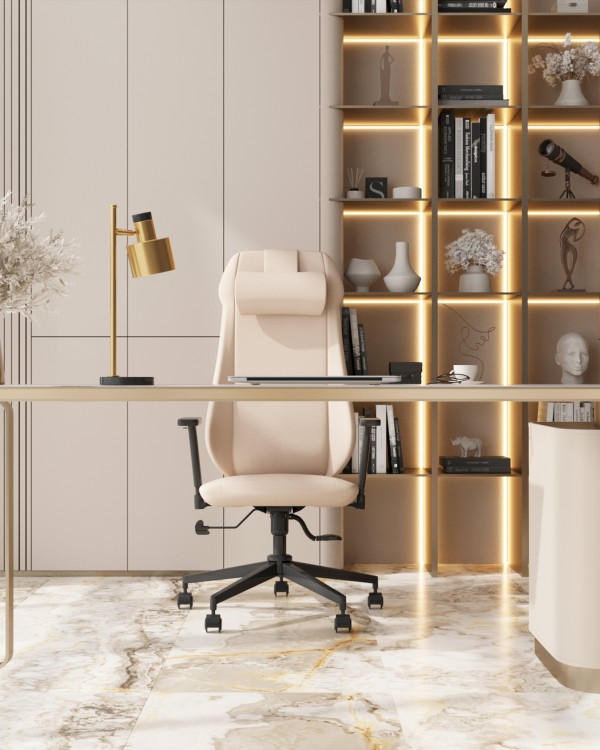 Интерьер: Кресло руководителя TopChairs Trophey бежевый, Лампа настольная Moderli V11307-1T Goldy — стиль Современный