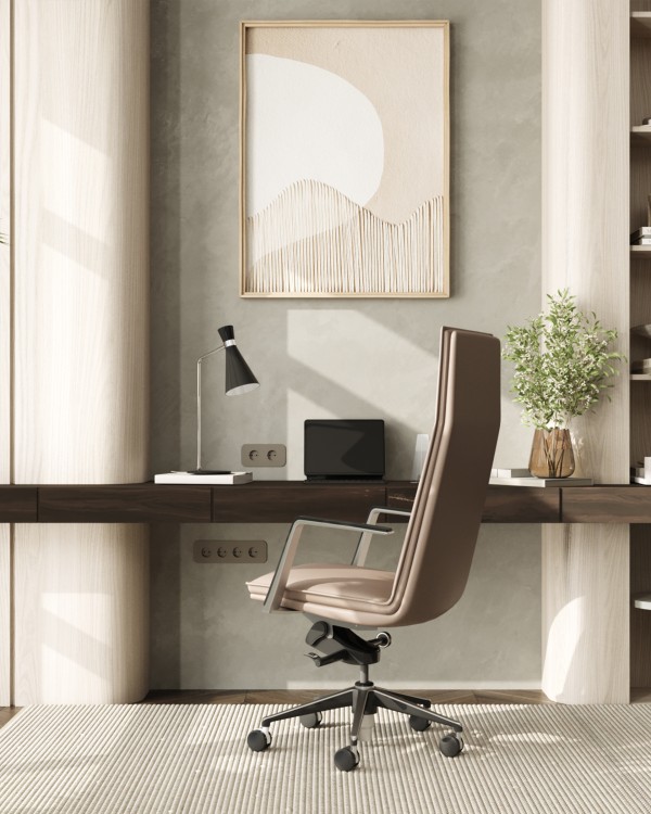 Интерьер: Кресло руководителя TopChairs Arrow светло-серый, Лампа настольная Moderli V10996-T Page — стиль Современный