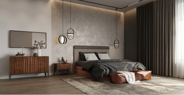Интерьер: Прикроватная тумбочка MENORCA, MOD INTERIORS, Комод MENORCA, MOD INTERIORS (серый, дерево), Комод MENORCA, MOD INTERIORS (серый, дерево, арт. MDI.CHD.MN.38) — стиль Современный