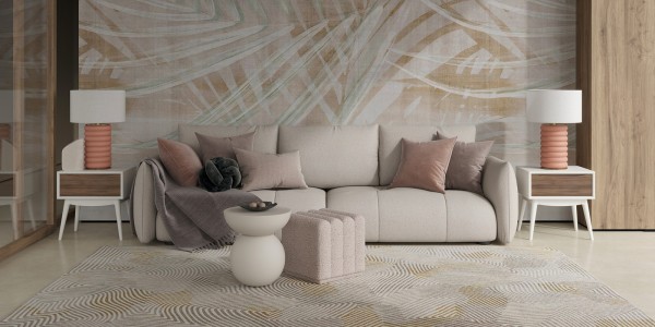 Интерьер: Приставной столик WABI SABI, MOD INTERIORS (белый, бежевый, арт. MDI.ST.WS.23), Диван модульный TELAS NEW 280×94×82 см, ткань кат A, MOD INTERIORS — стиль Современный