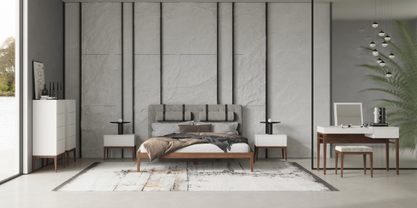Интерьер: Кровать с решеткой MARBELLA, MOD INTERIORS (дерево, арт. MDI.BD.MRB.48), Прикроватная тумбочка MARBELLA, MOD INTERIORS (дерево) — стиль Современный