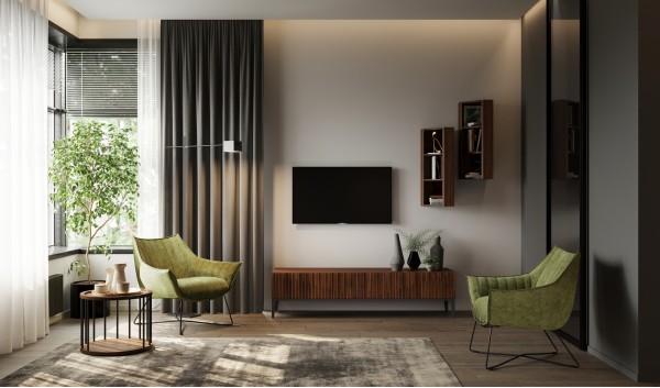 Интерьер: Подвесной модуль MENORCA, MOD INTERIORS, Тумба под TV MENORCA, MOD INTERIORS (серый, дерево, арт. MDI.TV.MN.44) — стиль Современный