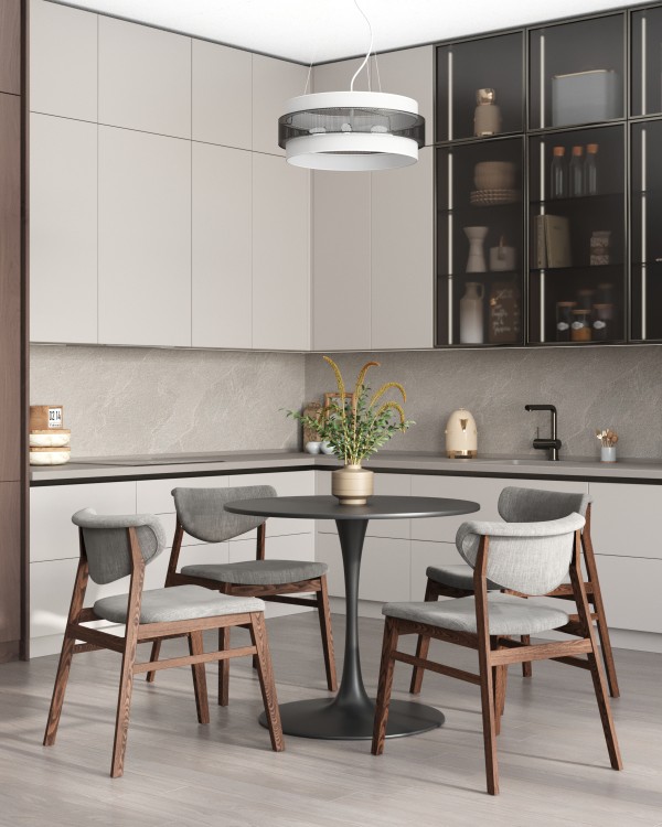Интерьер: Люстра подвесная Moderli V10486-6P Gela, Стол Tulip D90 черный — стиль Mid Century