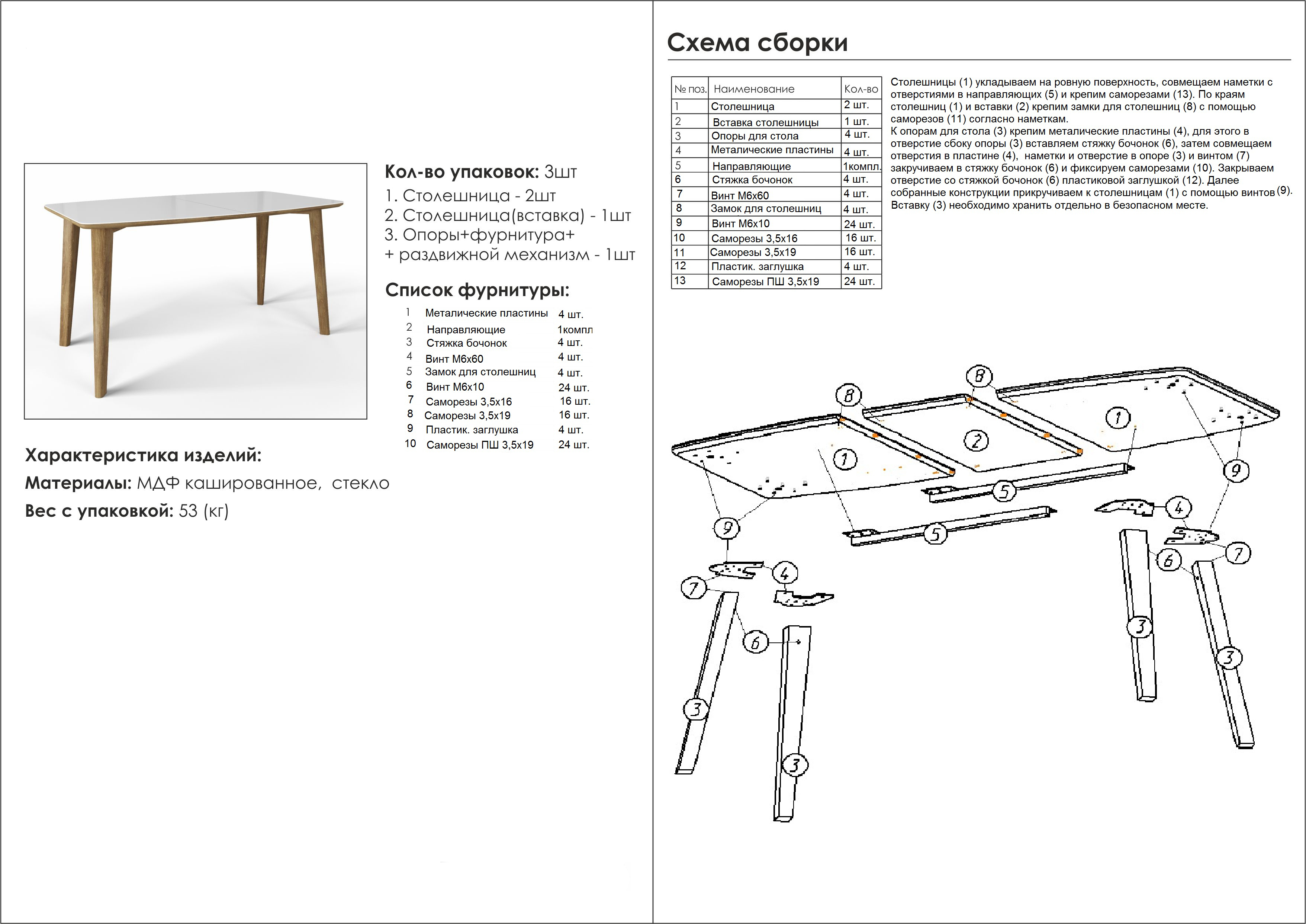 Схема сборки стола кармен